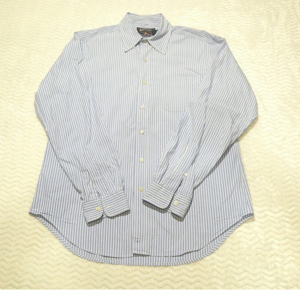 American Living Ment's Medium Button-Down Shirt Blue White Striped Long Sleeve M